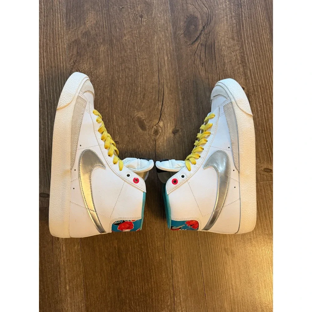 Nike Blazer Mid 77 Kids Size 6Y White Silver Floral DQ7773-100 High Top Sneaker